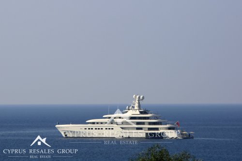 Superyacht RoMEA at anchor in Paphos, Cyprus.